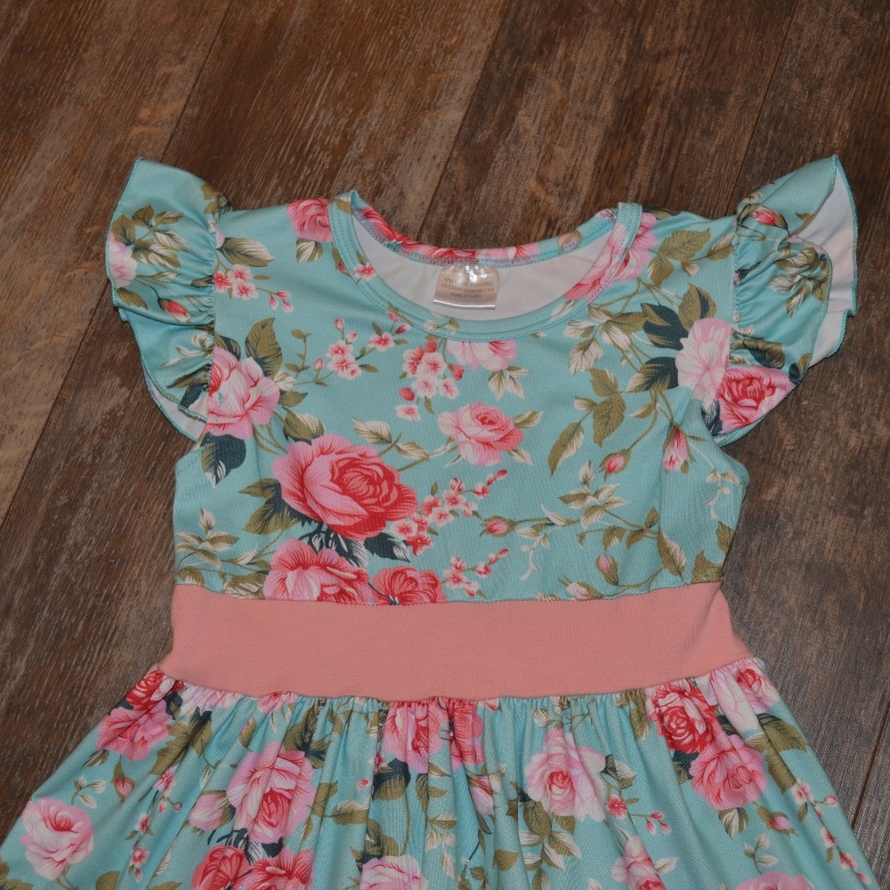 Teal Dress with Flowers - Picture 3 of 6